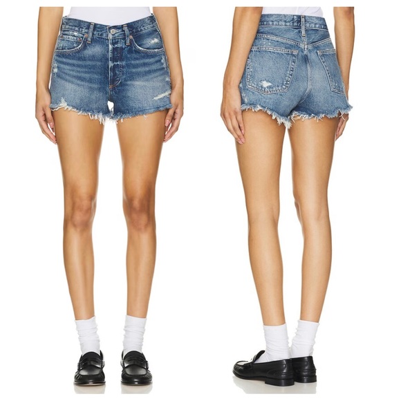 agolde - parker short in dark swampmeet bottoms button-fly raw hem revolve - Picture 1 of 5